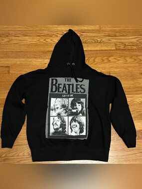 Upcycled Buffalo David Bitton Black Beatles "Let It Be" Graphic Hoodie